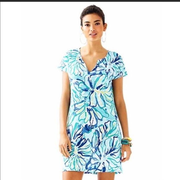 Lilly Pulitzer Duval Dress in Pool Blue Stay Cool print - Picture 1 of 5